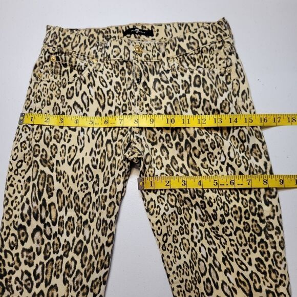 7FAM 7 For All Mankind Leopard Cheetah Skinny Jeans Gold Zippered Ankles - Picture 13 of 16